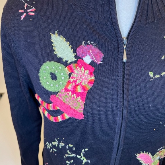 Talbots Sweater Black Full Zip Angel Fairy Mock Neck Long Sleeve Womens Large. - Picture 4 of 14